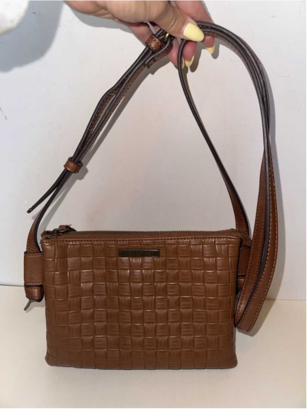 Frye & Co Woven Crossbody Bag Brown Basketweave Cognac Boho Shoulder Purse